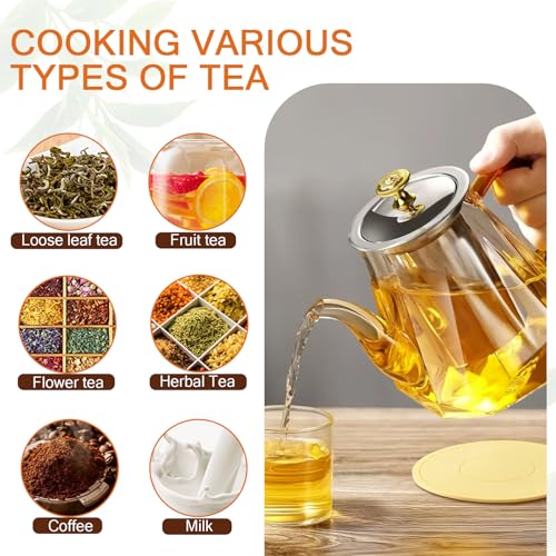 Miniatura 3 de 1000ml 34oz Tetera De Vidrio Borosilicato, Tetera De Cristal Con Infusor, Tetera De Infusion De Cristal Con Almohadilla Cepillo De Limpieza, Teteras Para Te De Cristal Con Filtro, Apto Para Estufa