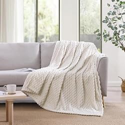 Monbix Twin Blanket for Couch-Room Decor Fuzzy Fleece Flannel Bed Blankets | Lightweight Soft Cozy Blankets for Women Suitable for All Season, 60x80in, Ivory