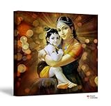 FoxyCanvas Lord Krishna - Baby Krishna with Yashoda Poster 16x16 inch Framed