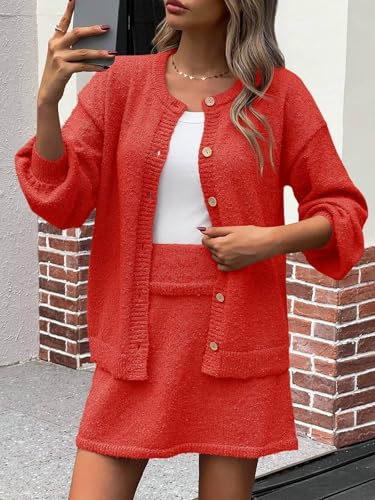 Tankaneo Womens 2 Piece Sweater Skirt Set Casual Long Sleeve Cardigan Outfits Knit Skirts Matching Lounge Sets3