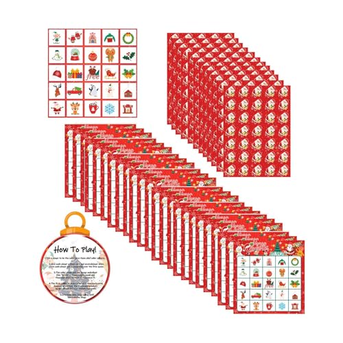 Colcolo Jeu de vacances Jeux de bingo en famille Cartes Cadeaux de fête de Noël 24 cartes de jeu de bingo de Noël pour enfants Famille Voisins Adultes