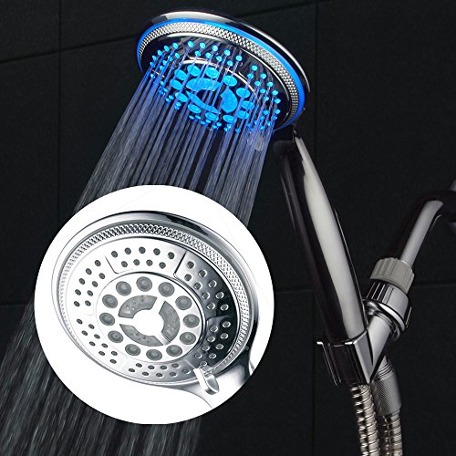 Dream Spa All Chrome Water Temperature Controlled Color Changing 5-Setting Led Handheld Shower-Head By Top Brand Manufacturer! Color Of Led Lights Changes Automatically According To Water Temperature #TOP1