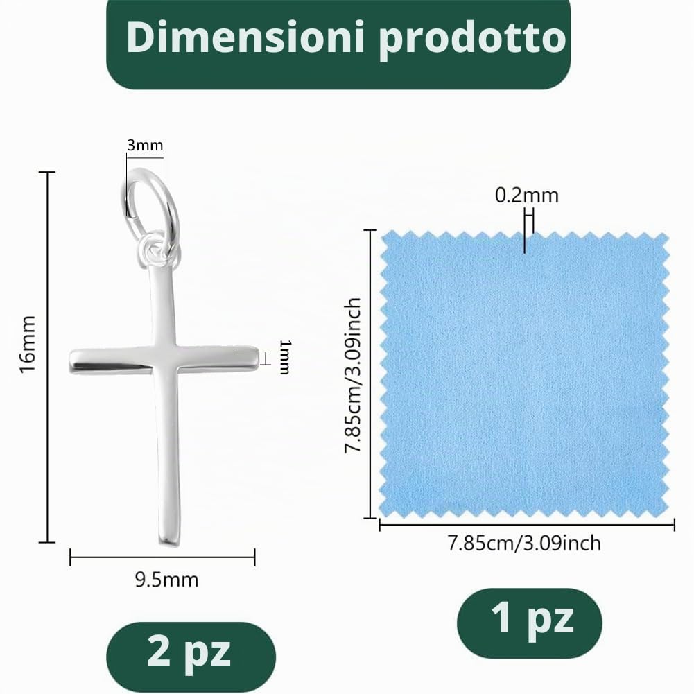 DICOSMETIC 2 ciondoli a forma di croce in argento sterling 925, 16x9.5x1mm
