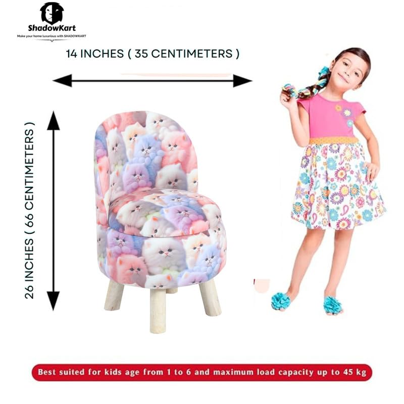 Image of Ottoman Kids pouffe Small Stool for Baby Chair Study Table Stool for Kids Room Baby Sofa Stepstool Children Cartoon Wooden Chair, 14x26 Inch, Cat