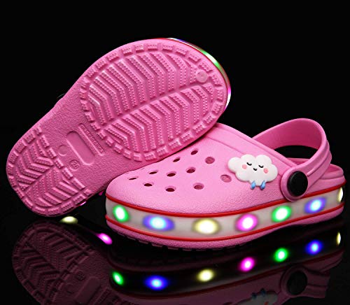 Viyear Kid's Boy's Girl's Cute Led Garden Shoes Indoor And Outdoor Sandals Clog Children Beach Slipper Pink 33 #TOP6