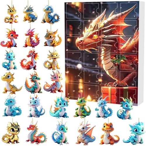 Alter Weihnachtsbaumschmuck 24 Drachen Adventskalender 2025, Weihnachts-Countdown-Set mit 24...
