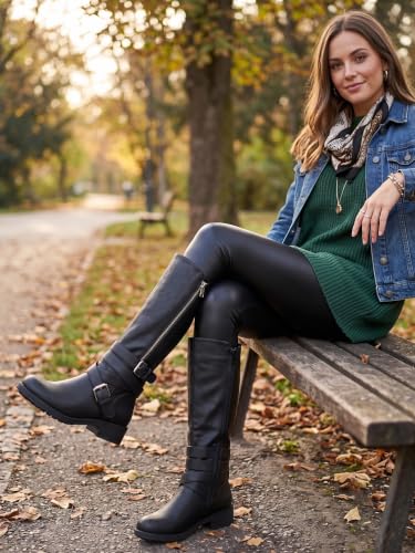 GLOBALWIN Women's Black Knee High Boots Comfortable Fashion Riding Boots For Women Low Heel Size 9.5M - image 2
