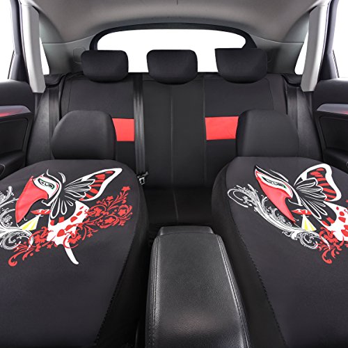 CAR PASS Red Leather & Gaberdine Butterfly Inspiration Car Seat Covers, Universal Car Seat Covers Full Set with Airbag Compatiable, Fit for Vehicles,Cars,Suvs,Vans (Black and Red) - Thumbnail 4