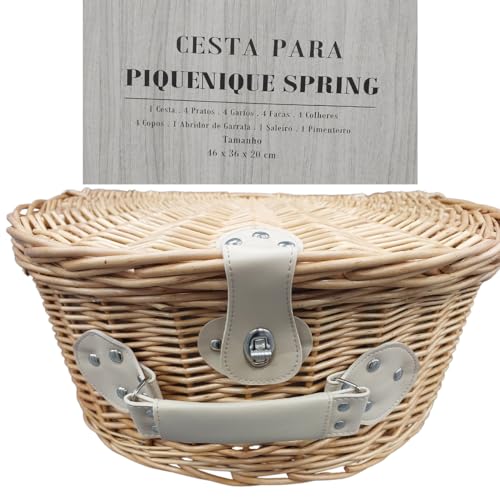 Cesta Picnic Completa Com Talheres Taças Pratos Copos