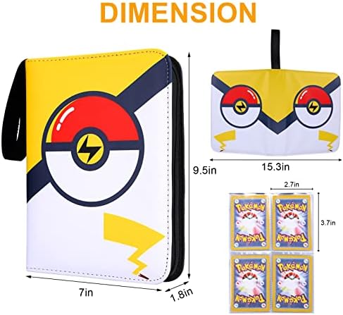 Card Binder For Pokemon Cards Book Holder 4-pockets Trading Card Binder With Removable Sleeves Holds Up 400 Cards,Card Folder With Zip For Kids collector Collectible Display Carrying Cases Gift
