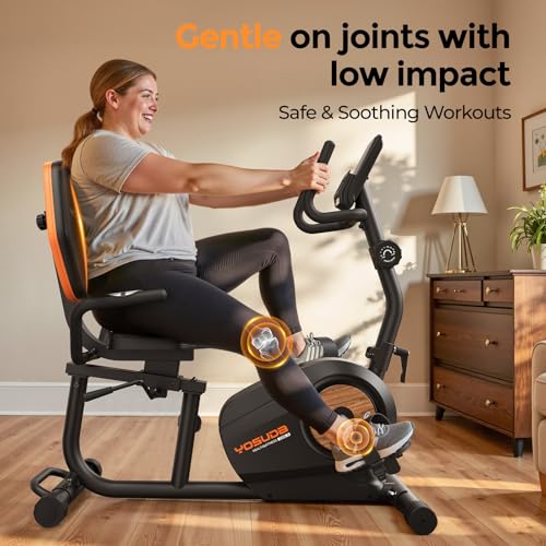 Image of YOSUDA Recumbent Exercise Bike for Home,Magnetic Staionary Bike for Seniors /Adults with Adjustable Seat, 350LB Capacity, 16-level Resistance, LCD Monitor & Pulse Sensors