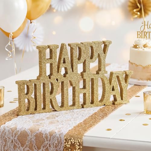 Novabright Happy Birthday Sign Centerpieces for Table Birthday Party Decorations for Women Bday Birthdays Themed Celebration Party Supplies (Champagne Gold Glitter)