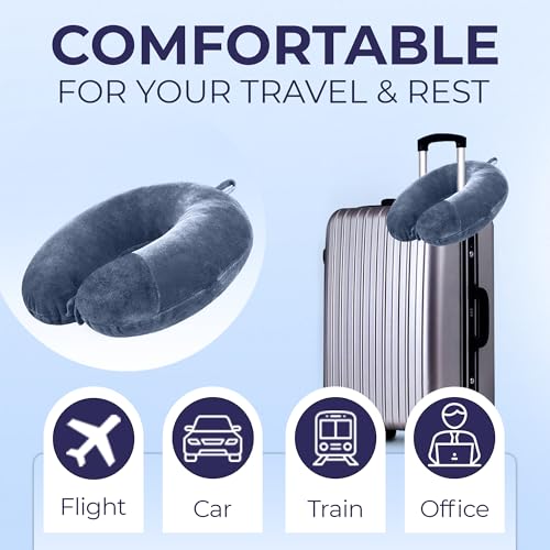 Image of U-Shaped Neck Pillow Soft Fiber Filled Travel Cushion with Snap Button, Comfortable Fabric, Neck Support for Flight, Bus, Car, Neck Pillow for Pain Relief (Grey Combo)