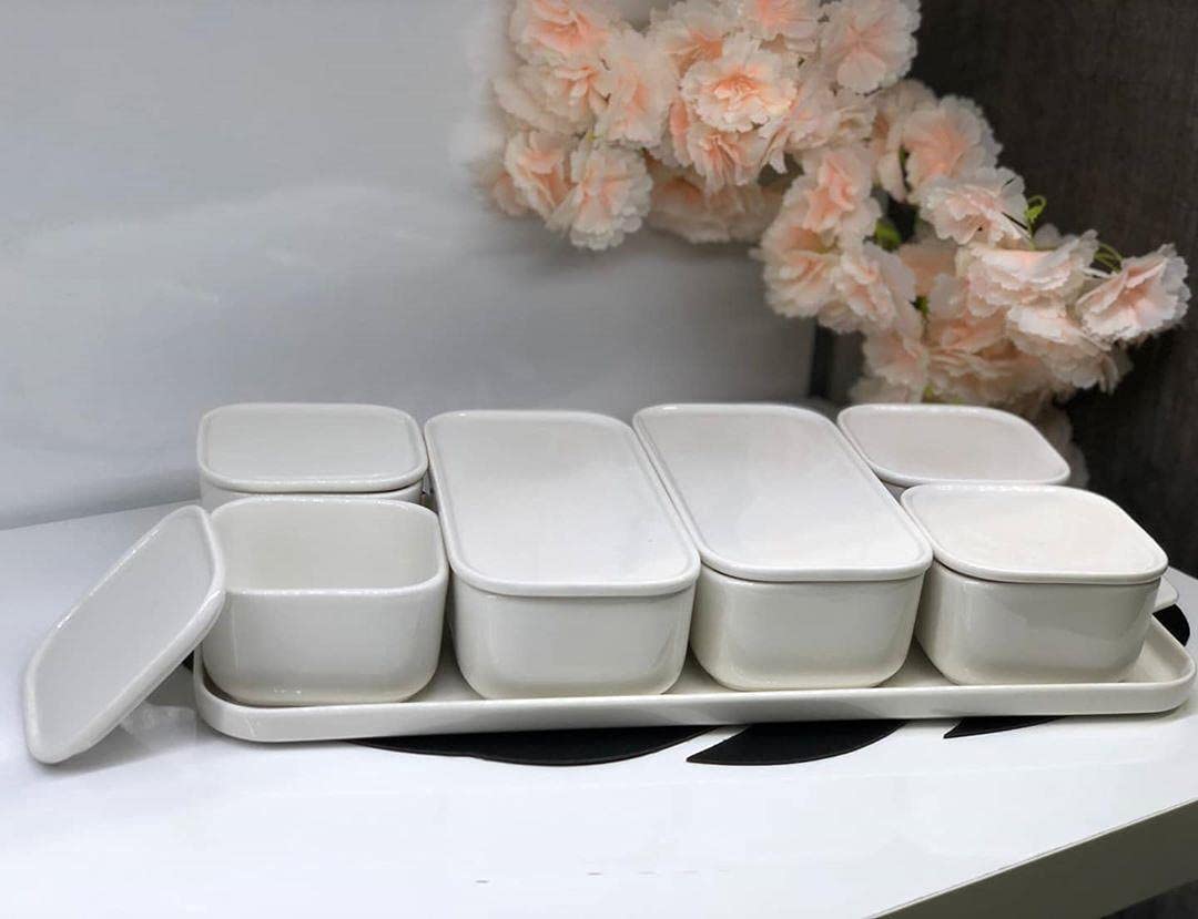Acar SCT-10874 Pure White 7 Parça Kapaklı Porselen Kahvaltı Takımı