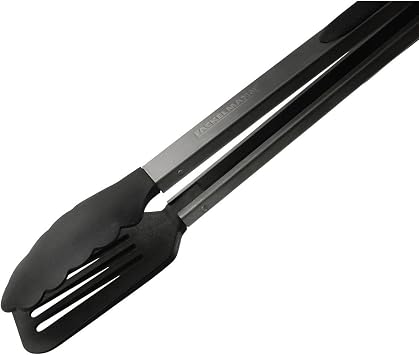 Fackelmann Multi-Purpose Tongs 35 cm Stainless Steel Serving Tongs Kitchen and Barbecue Tongs for Coated Pots and Pans, Black/Silver