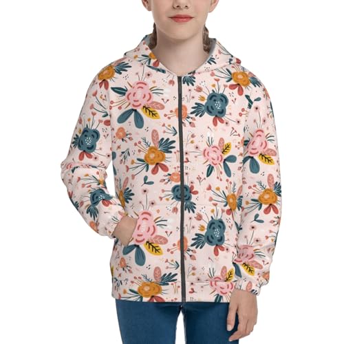 Floral with Rose Kid Hoodies Boys Zip Up Sweatshirts Girls Pullover with Pocket3
