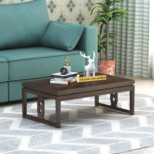 Image of MAMTA DECORATION Solid Sheesham Wood Coffee Table for Living Room | Wooden Center Table for Home, Hall, Office & Lounge | Modern Tea Table with Open Base Design|Rectangular Coffee Table, Walnut Finish