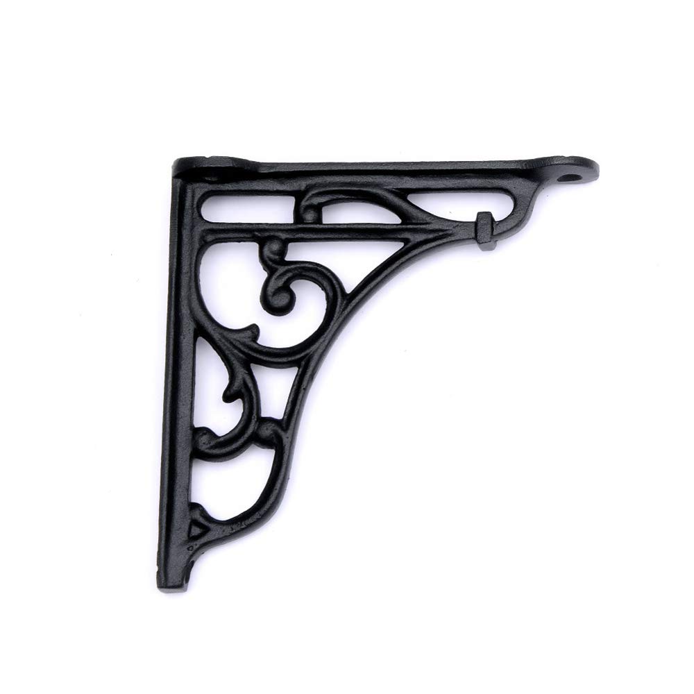 2er Set Kleine Regalwinkel Antik 12,7 cm | Verzierte Regalträger aus Schmiedeeisen, Schwarz | Rustikale Wandwinkel für Wandregal | Vintage Regalhalter, Handgeschmiedet