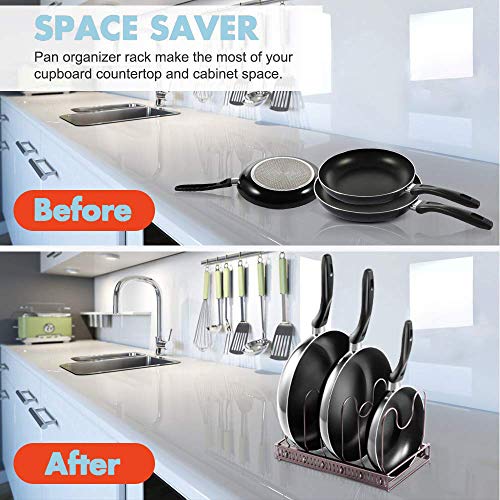 Adjustable Pan Organizer Kitchen Pot Rack for Cabinet and Drawer with 7 Dividers Pantry Pan and Pot Lid Organizer Rack Holder for different sizes of Plates Cutting Boards Pans Pots - Thumbnail 6