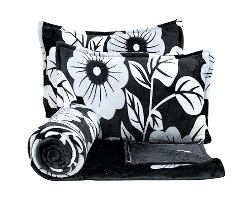 Image of Amor Super Soft 200 GSM Flannel Double Bedsheet with 2 Pillow Covers | Warm Printed Bedsheet for Double Bed (90 x 100 Inches) | Cozy Winter Bedding Set (White & Black)