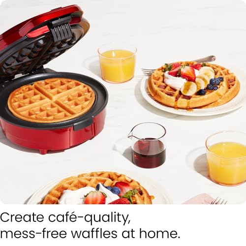 Chefman Anti-Overflow Belgian Waffle Maker w/ Shade Selector, Temperature Control, Mess Free Moat, Round Iron w/ Nonstick Plates & Cool Touch Handle, Measuring Cup Included, Red by Chefman - Image 2