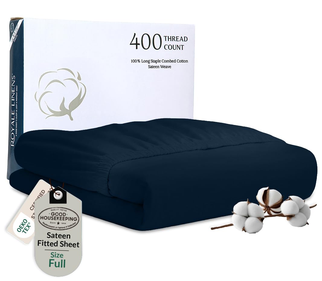 Photo 1 of Royale Linens 400 TC Cotton Fitted Sheet - Full, Rivera Navy