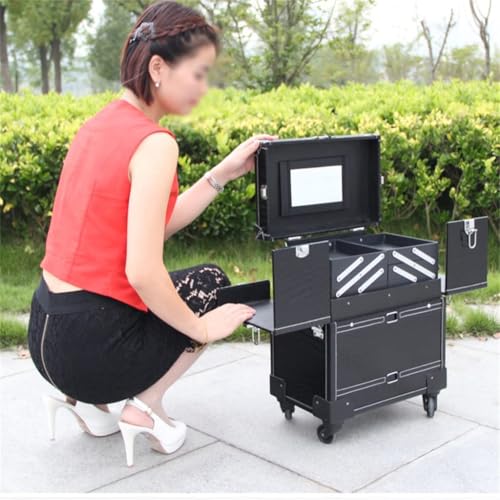 Makeup Artist Nail Art Suitcase Folding Retro Large Suitcase Wheeled Travel Rolling Hand Luggage Trolley Case (Color : A, Size : 370 * 245 * 510mm) (A 370 * 245 * 510mm)4