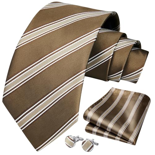 Image of HISDERN Mens Tie Set Classic Woven Ties and Pocket Square Cufflinks Set Formal Business Wedding Neckties Handkerchief