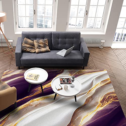 Marble Purple Area Rug 4'X7' For Living Room, Kids Teen Girls Boys Bedroom, Abstract Gold White Modern Art Outdoor Indoor Washable Carpet Runner Area+Rug For Kitchen, Hallway, Entryway #TOP3