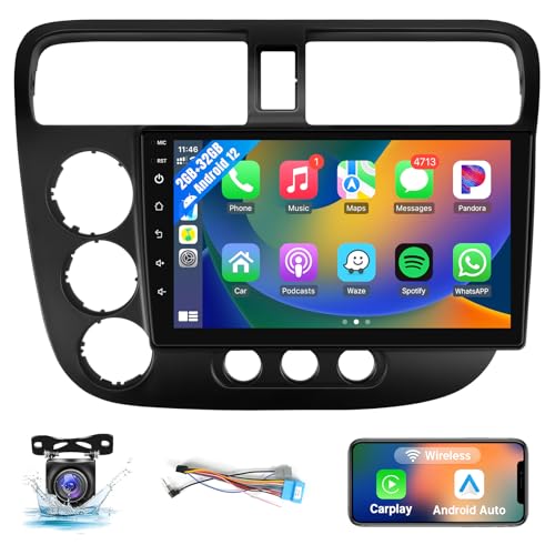 Leadfan Car Stereo Radio for Honda Civic 2001 2002 2003 2004 2005 with Wireless Carplay Android Auto, 2+32G 9'' Touch Screen Ind-Dash Bluetooth/WiFi/GPS Navigation/MirrorLink/SWC/USB/Backup Camera by Leadfan - Used condition - US$77.44