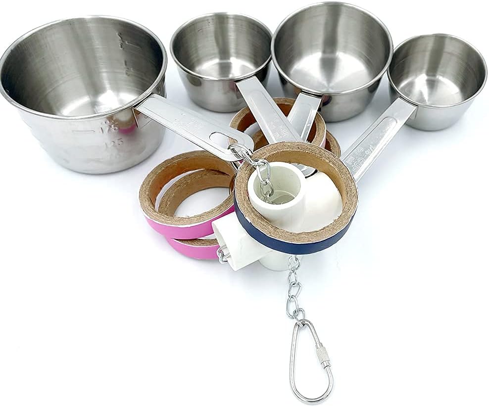 GILYGI Durable Bird Parrots Pots and Bagel Toys, Pullable Stainless Steel Cup and Cardboard Ring Toys for Amazons Mini Macaws African Greys Cockatoos Eclectus