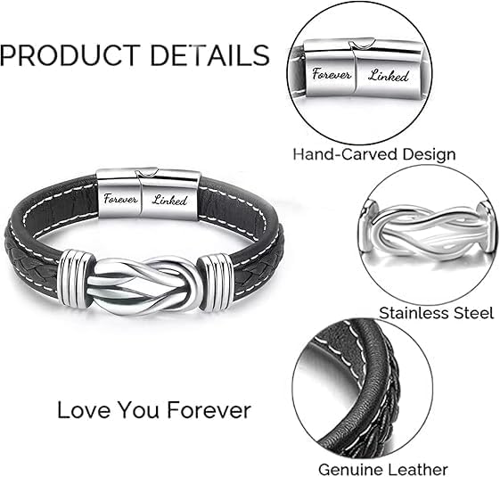 To My Daughter Love You Forever Bracelet, Mother and Daughter Forever Linked Together Braided Leather Bracelet, Inspirational Wristband for Women Infinity Knot Engraved Bangle Gift from Mom - Image 4