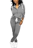 Two Piece Outfits for Women Tracksuit Sweat Suits Workout Jogging Sets Loungewear with Pocket Grey XL