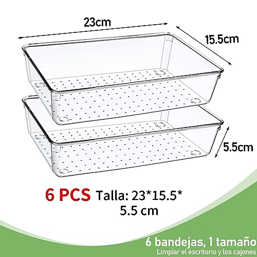 Miniatura 2 de Giklux 6 Piezas Organizador Cajones Cocina Baño Transparente,Organizadores De Cajones Plastico Grande,Organizador Cajon Escritorio Para Cubiertos,Maquillaje,Tocador,Armario,Joyas Bandejas De Cajones