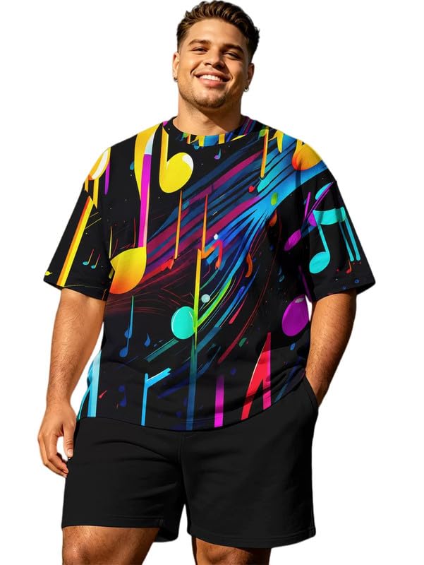 Chándal de 2 piezas estampado de notas musicales para outfit casual de verano de hombre