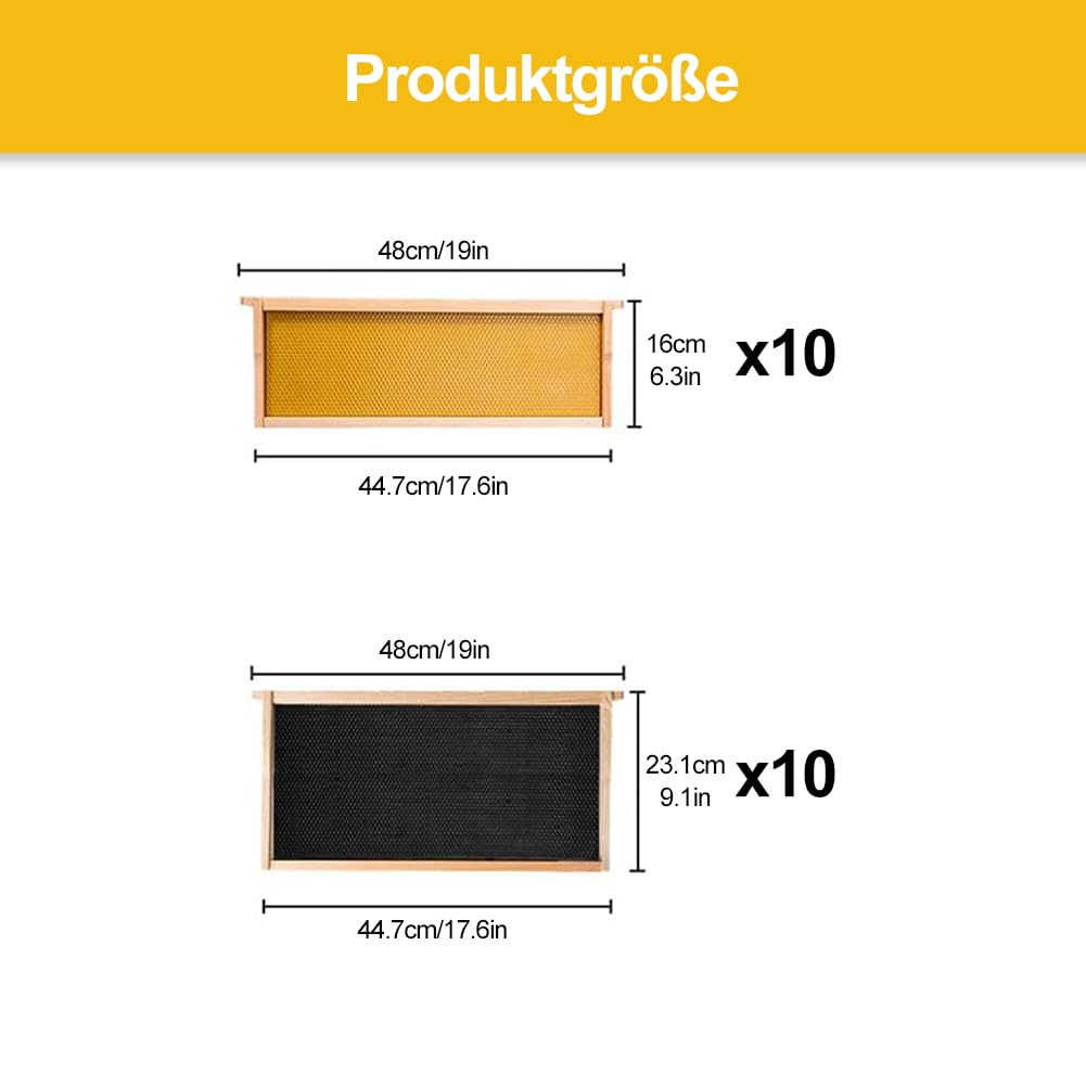 Bienenstock-Starterset,10 Rahmen Bienenstock Bienenwachs Beschichtet BienenstöCke FüR Alle Imkerei Ebenen Komplette Bienenstock Kit EnthäLt 1 Tief Boxen 1 Medium Box Frames Und Stiftung BläTter
