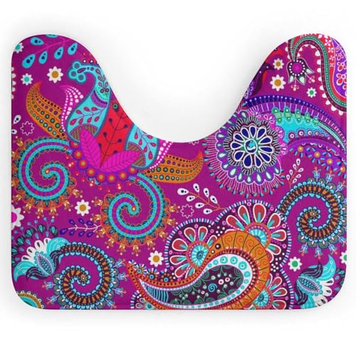 U型 トイレマット エスニック柄 ペイズリー柄 和風 バスマット 足ふきマット バスルームマット U型トイレマット 滑り止め 吸水 静音 抗菌 洗える おしゃれ