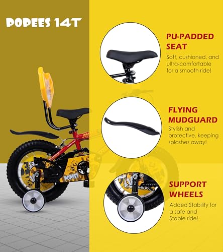 Image of BROCODE Kids Cycle for 2-5 Years Boys & Girls | 14T Baby Bicycle with Training Wheels, Basket & Backrest | Semi-Assembled Kids Cycle - Professional Assembly Recommended | Red BMX Style Bike