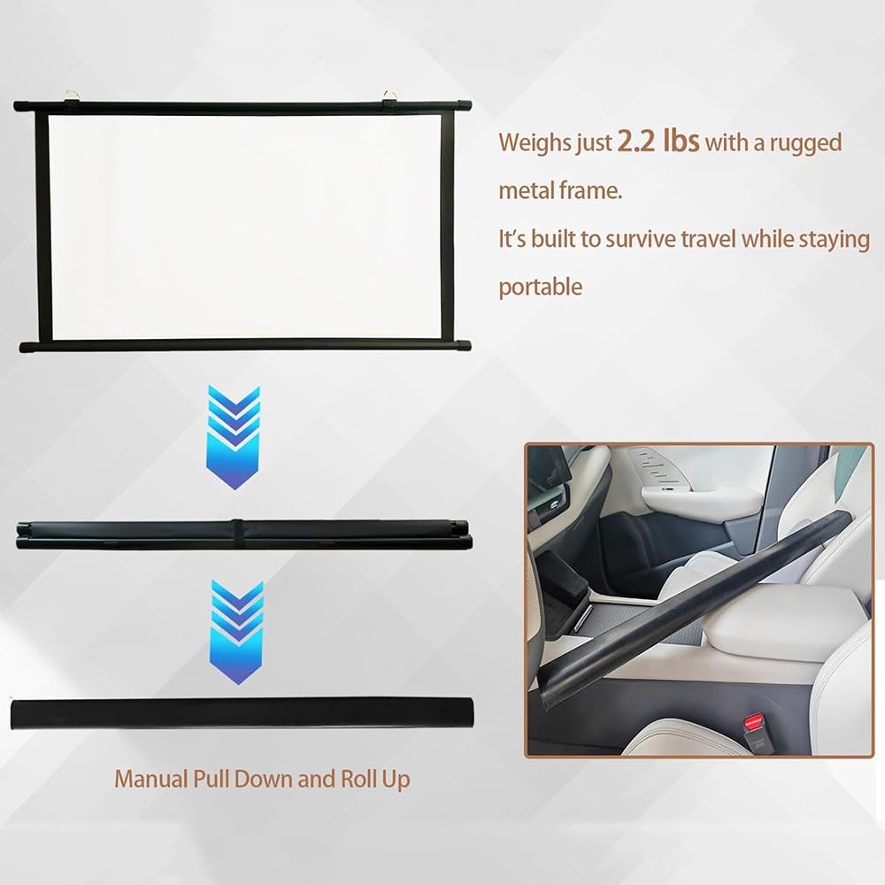 Mini écran de Projection rétractable Manuel pour Voiture, SUV, Camping-Car, 40 Pouces (Noir)
