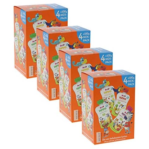 HiPP HiPPiS Quetschbeutel Mixpack, 4 verschiedene Geschmacksrichtungen, 100% Bio-Früchte ohne Zuckerzusatz, 4 x 4 Beutel à 100 g Cover
