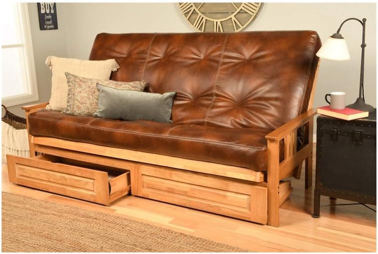 Futon Frame with Mattress & Drawers - Hardwood Sofa Bed for Living Room