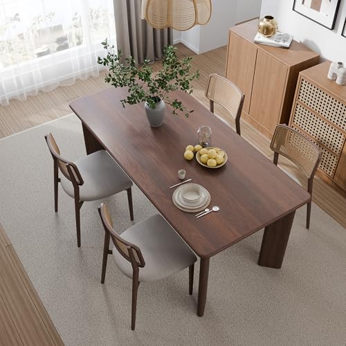 Image of Casaphoria 67 inch Farmhouse Dining Table for 6，Wood Rectangular Living Room Table, Modern Kitchen Table with Sturdy Base & Thickened Tabletop, Easy to Assembly & Clean, Walnut