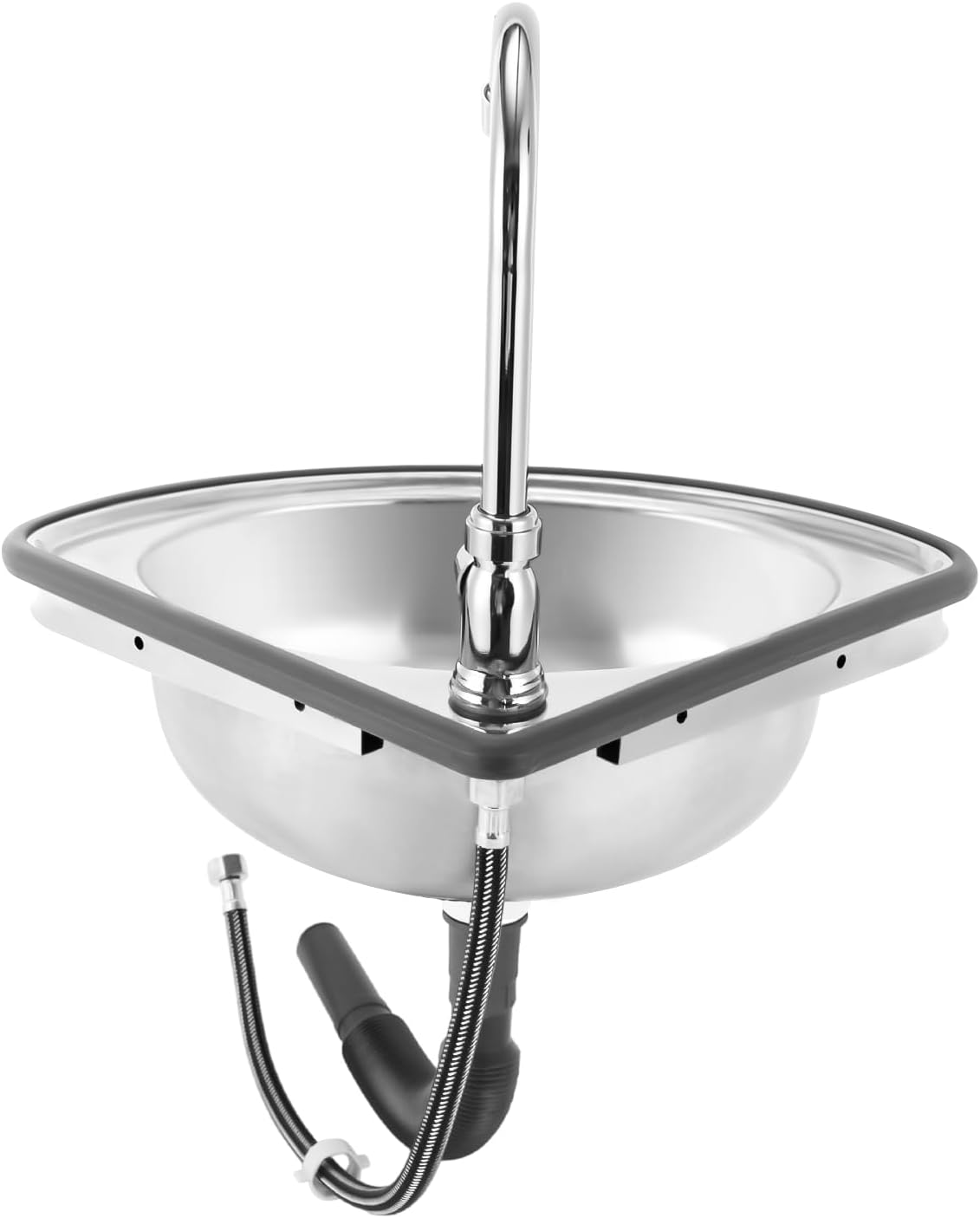 Stainless Steel Wall-Mounted Single Bowl Sink, Triangle Wash Basin Thick Small Sink Corner With Faucet And Drain Kit, For Kitchen Bathroom Lavatory Bar Laundry