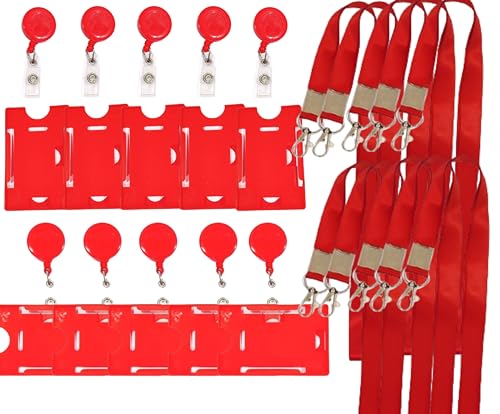 Image of ANG Plastic ID Badge Holder, ID Badge Reel, Lanyard (Pack of 10)