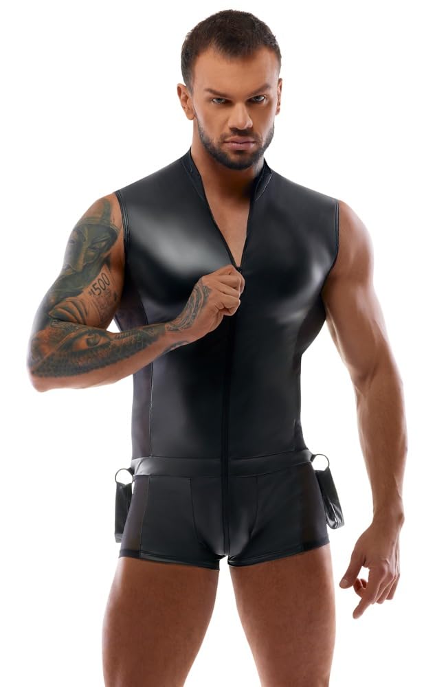 Nek Calzoncillo y tanga eróticos de cuero y látex para hombre Herren Overall&Cuffs M