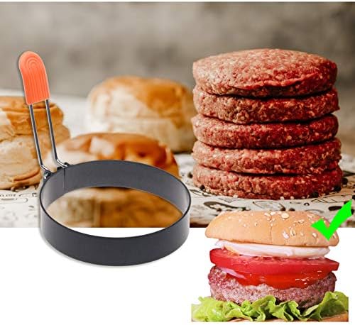 1x 4" Round Burger Mold Ring, 2X 3" Nonstick Egg Rings, Set of 3. Stainless Steel Heart-Shaped Shaper - Frying Cooking Griddle Grilling Accessories for Omelet English Muffins Pancake Camping Sandwich