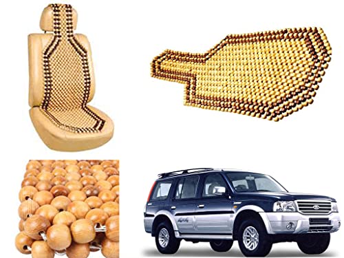 Image of Car Bead Seat Wooden Beads Cushion Cover Pad for Ford Endeavour, Acupressure Sitting Seat Cover | Cream Color - Pack of 1