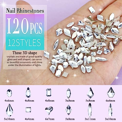 Dowarm 3200Pcs Nail Art Rhinestones, Crystal Clear Flatback Rhinestones For Nails, Crafts, 12 Styles 3D Glass Crystal Nail Gems, White Diamond Stones #TOP1