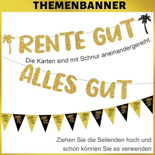 Rente Deko Ruhestand Party Banner - 35 Stück Rente Gut Alles Gut Banner Rentner Gold Schwarz Luftballons Ballons Girlande Tortendeko Endlich Dekoration Für MäNner Frauen Pensionierung Party Geschenk