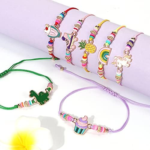 vamei 12pcs Friendship Bracelets for Girls Adjustable Braided Bracelet Cute Rainbow Crown Panda Unicorn Bracelet Handmade Woven Bracelets Party Bag Fillers for Kids